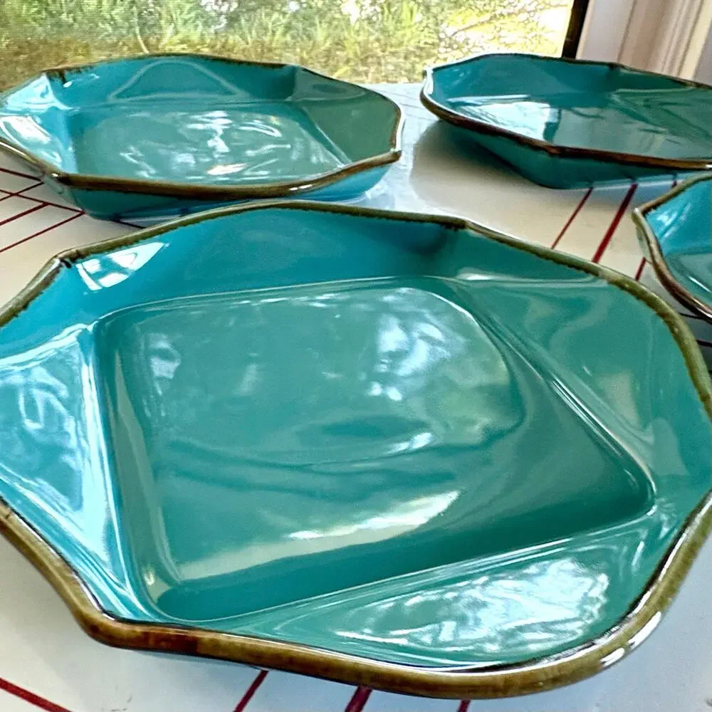Southern Living at Home Teal Square Plates Set of 4 Brazil